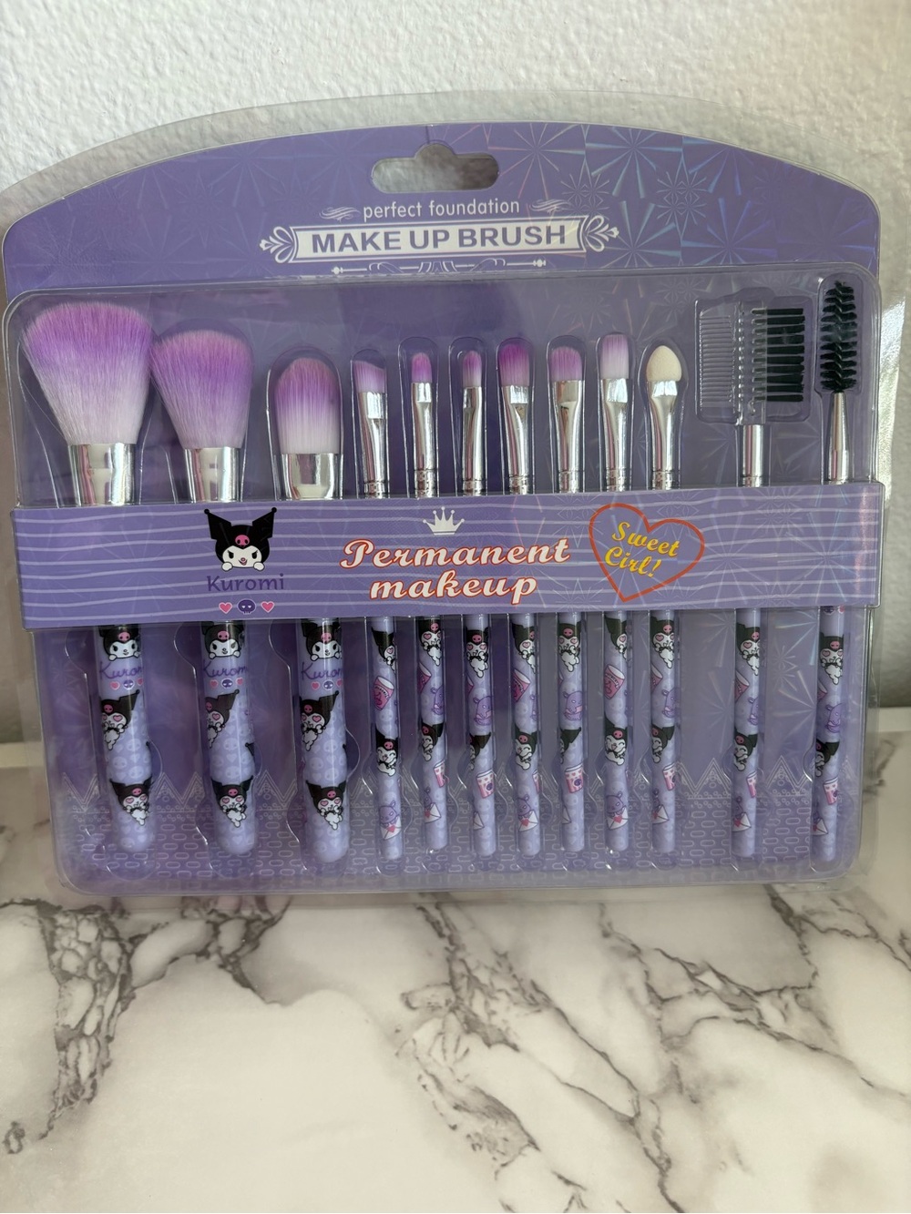 Purple Kuromi Makeup Brush Set - 12-Piece Women Makeup Kit